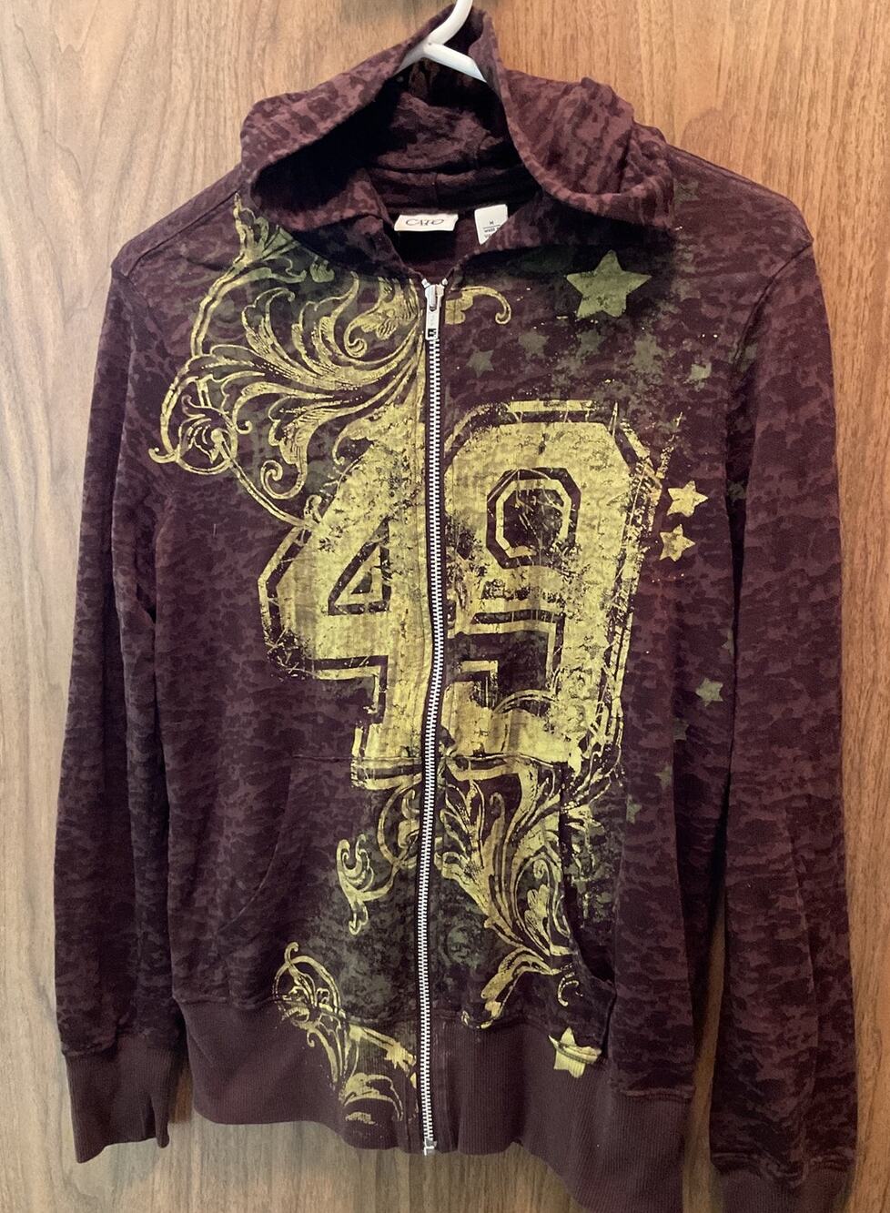 CATO Zip Up Hoodie Lightweight Sweatshirt Kangaroo Pocket Medium Brown Green
